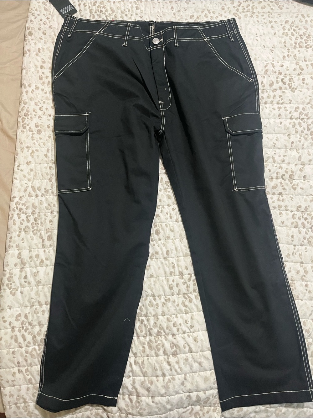 True Religion Black Cargo Pants with White Stitching